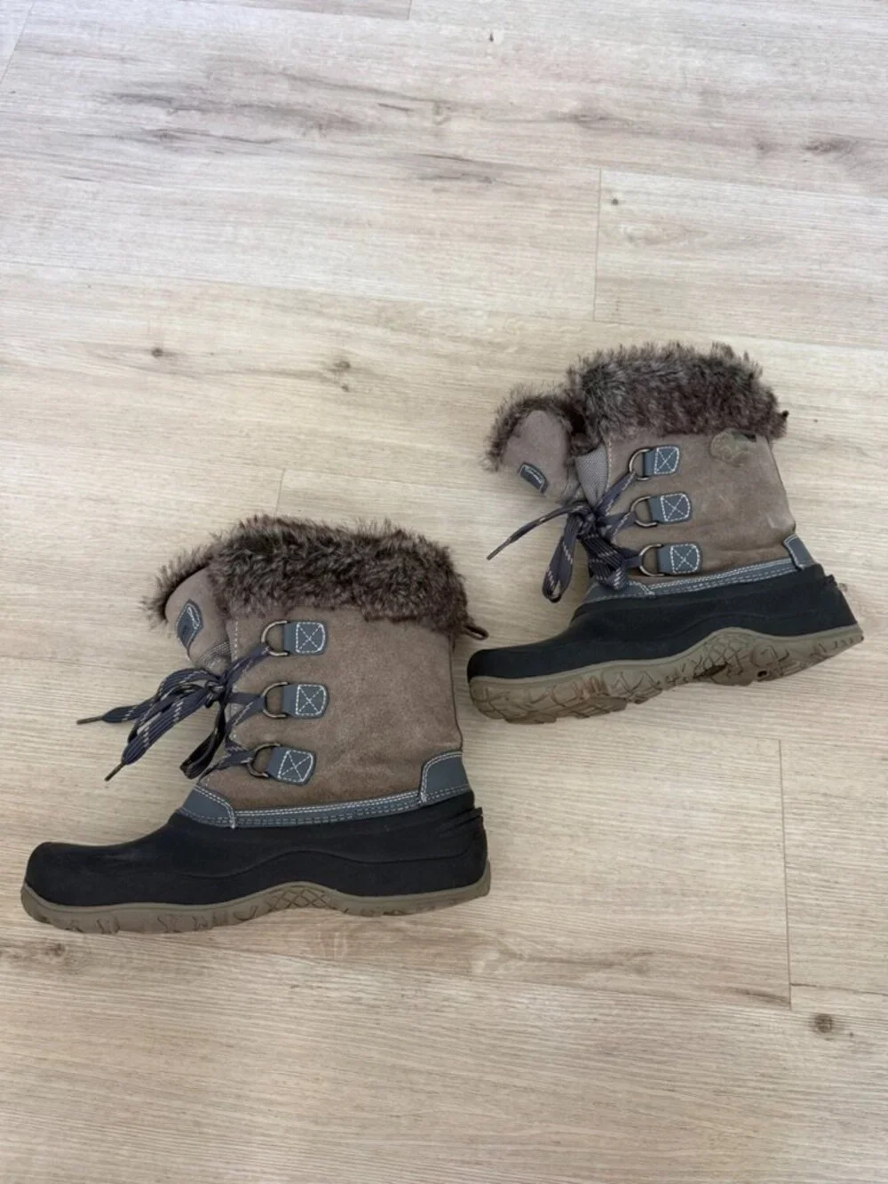 Khombu Faux Fur Winter Snow Boots Size 11 Brown Waterproof Lace Up Slope Ski